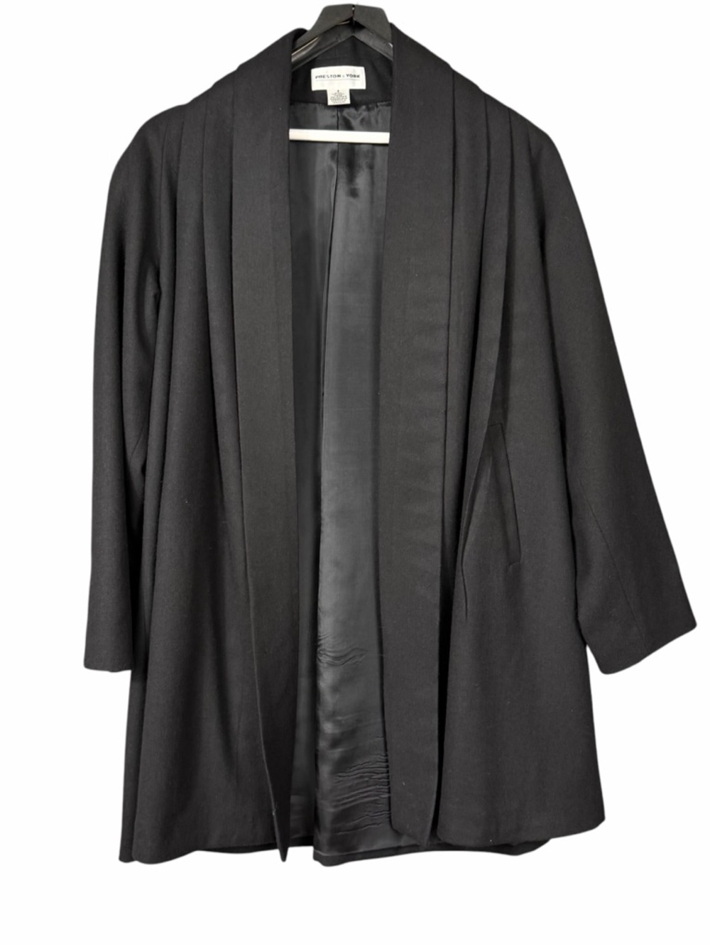 Preston & York Wool Coat Womens Small Black Draped Cape Open Front Pockets Lined